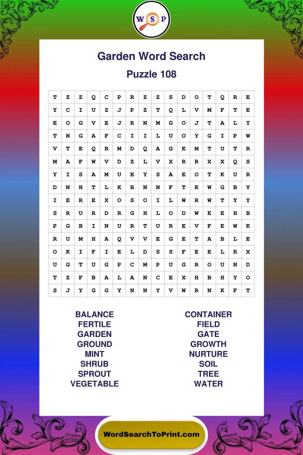 Garden Word Search Puzzle 108