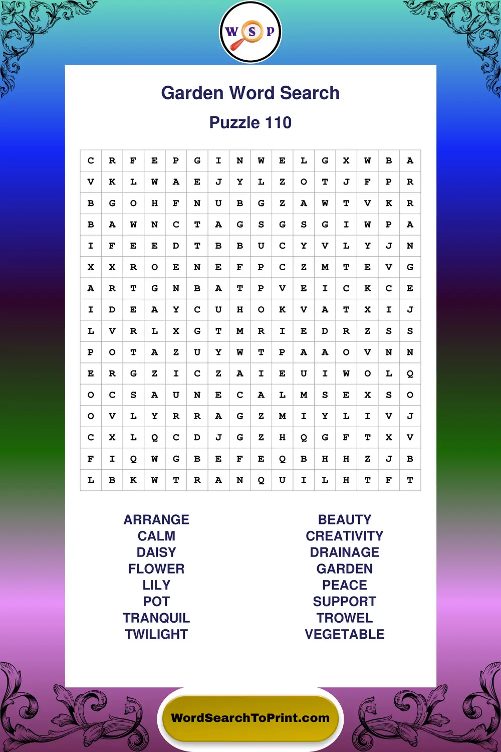 Garden Word Search Puzzle 110