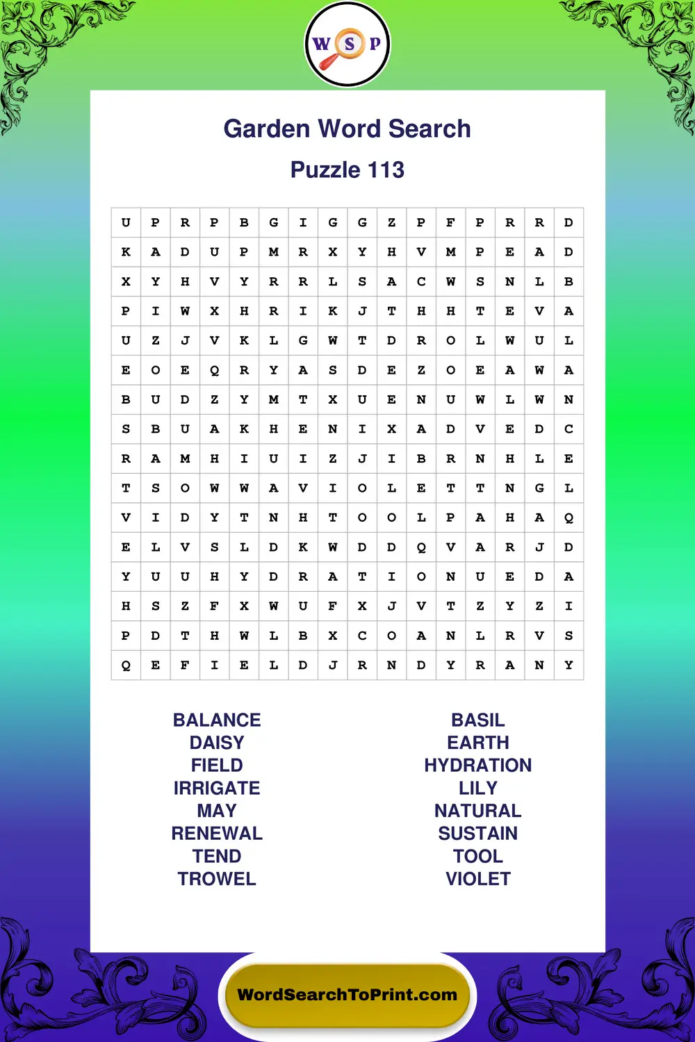 Garden Word Search Puzzle 113