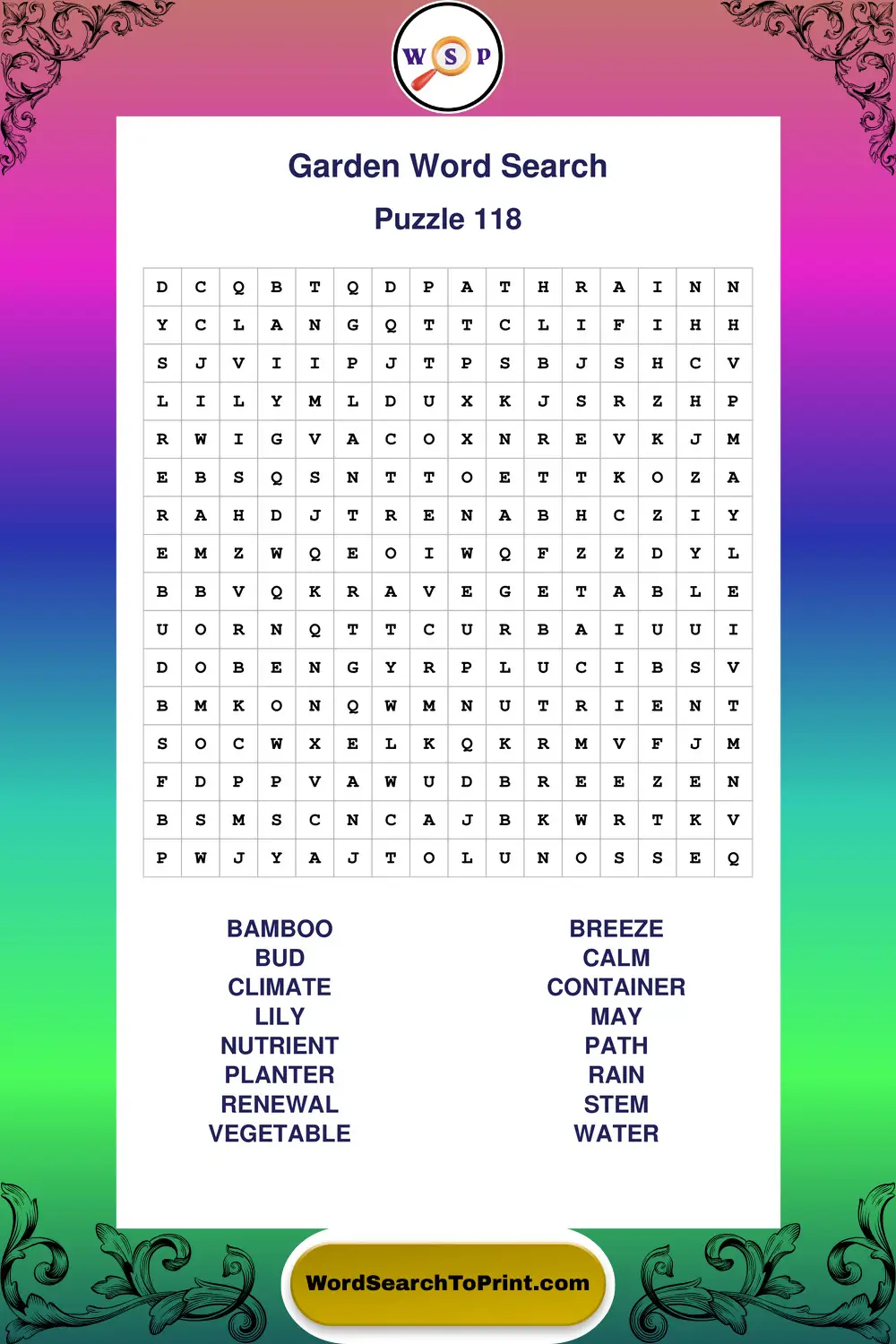 Garden Word Search Puzzle 118