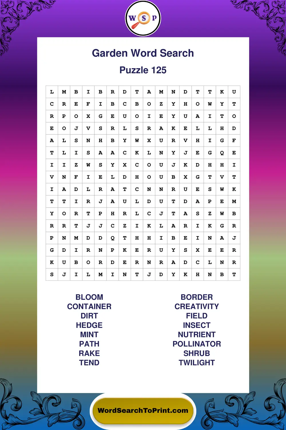 Garden Word Search Puzzle 125
