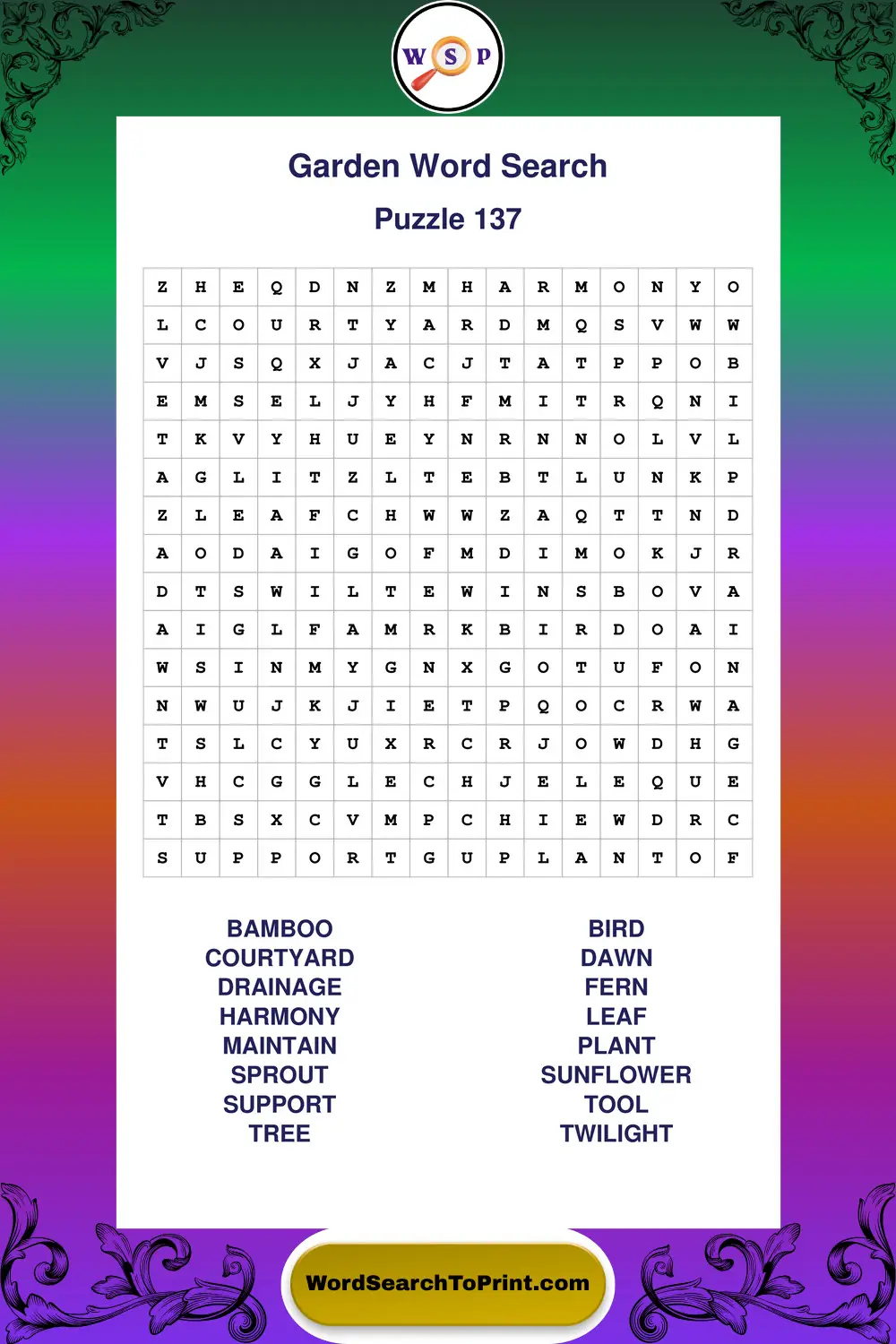 Garden Word Search Puzzle 137