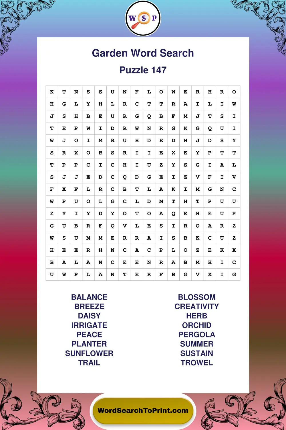 Garden Word Search Puzzle 147