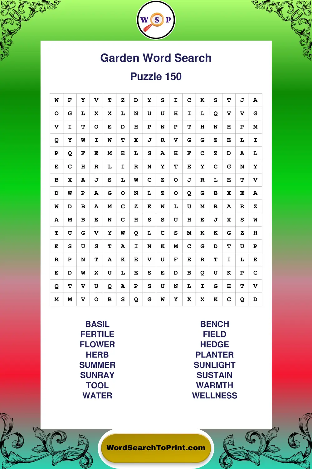 Garden Word Search Puzzle 150