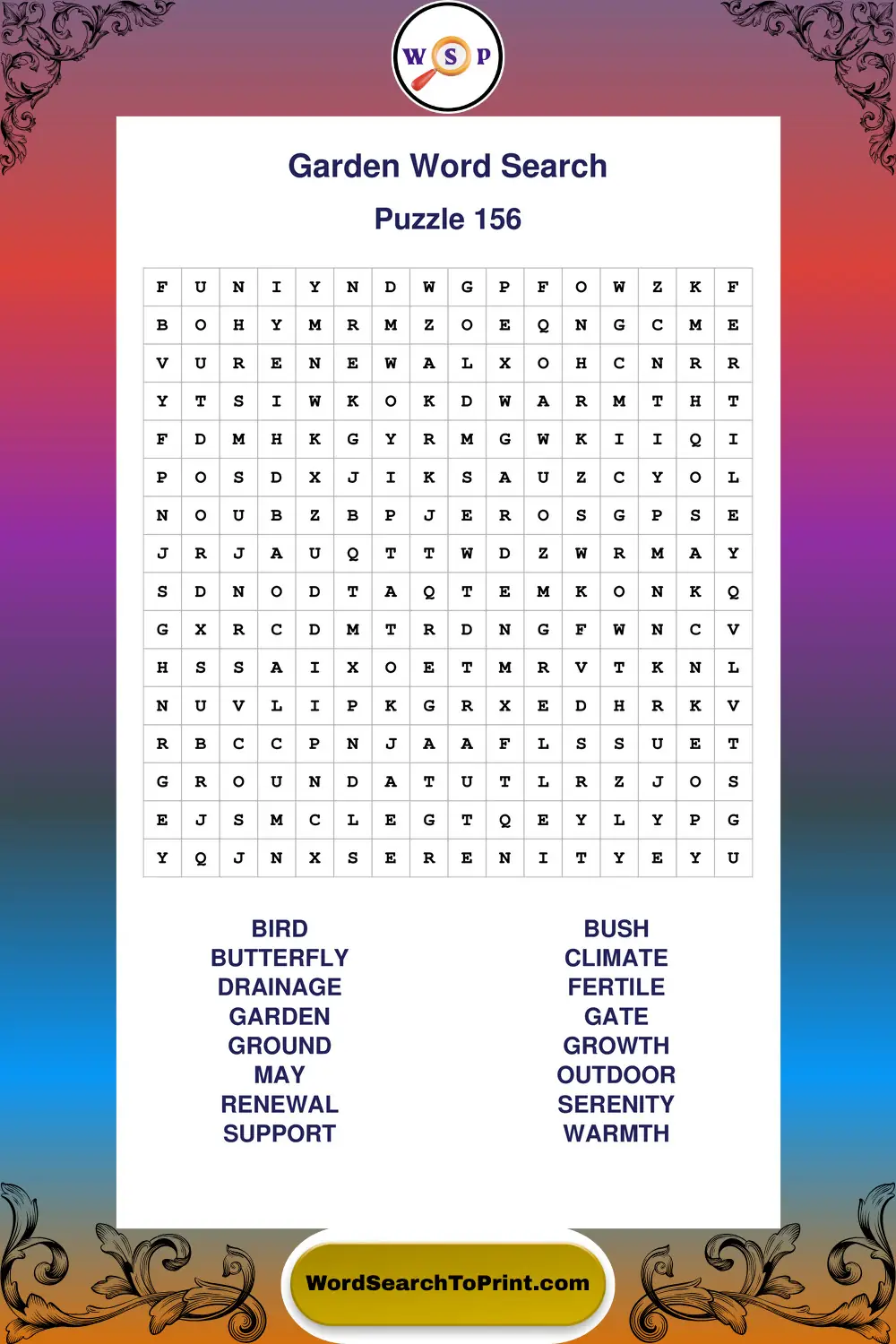 Garden Word Search Puzzle 156