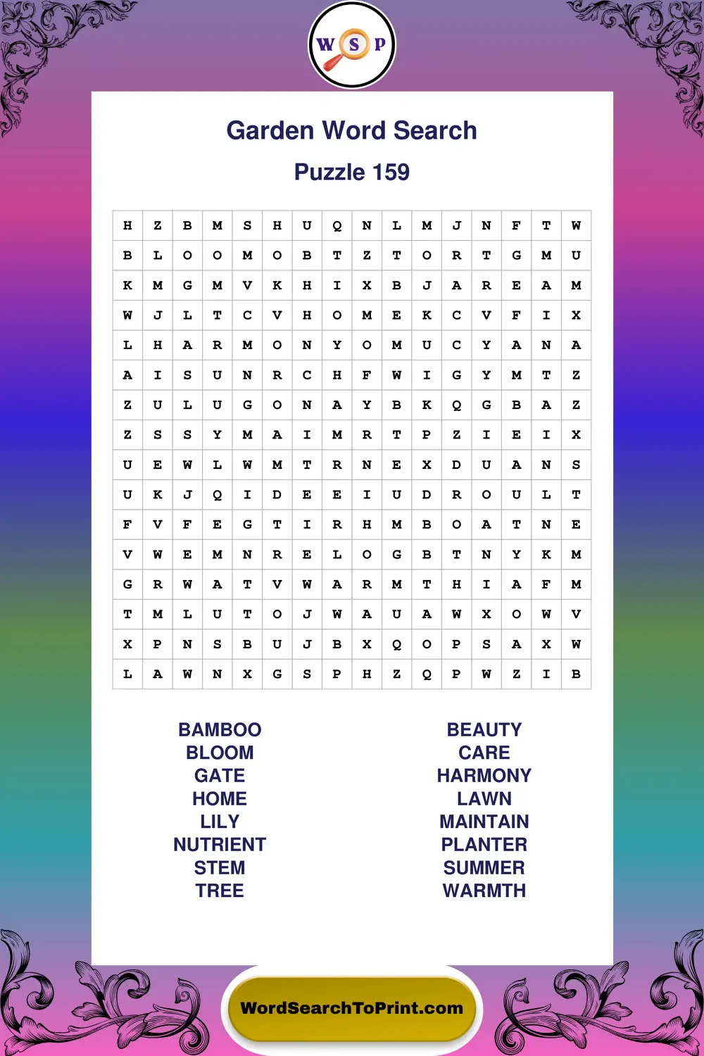 Garden Word Search Puzzle 159