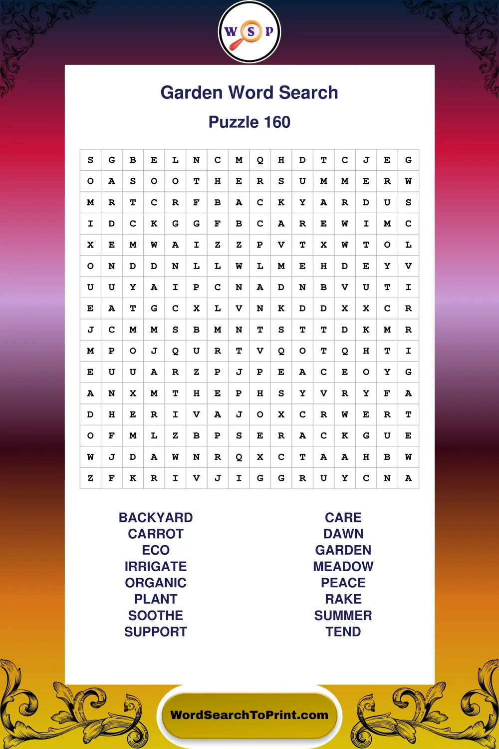 Garden Word Search Puzzle 160