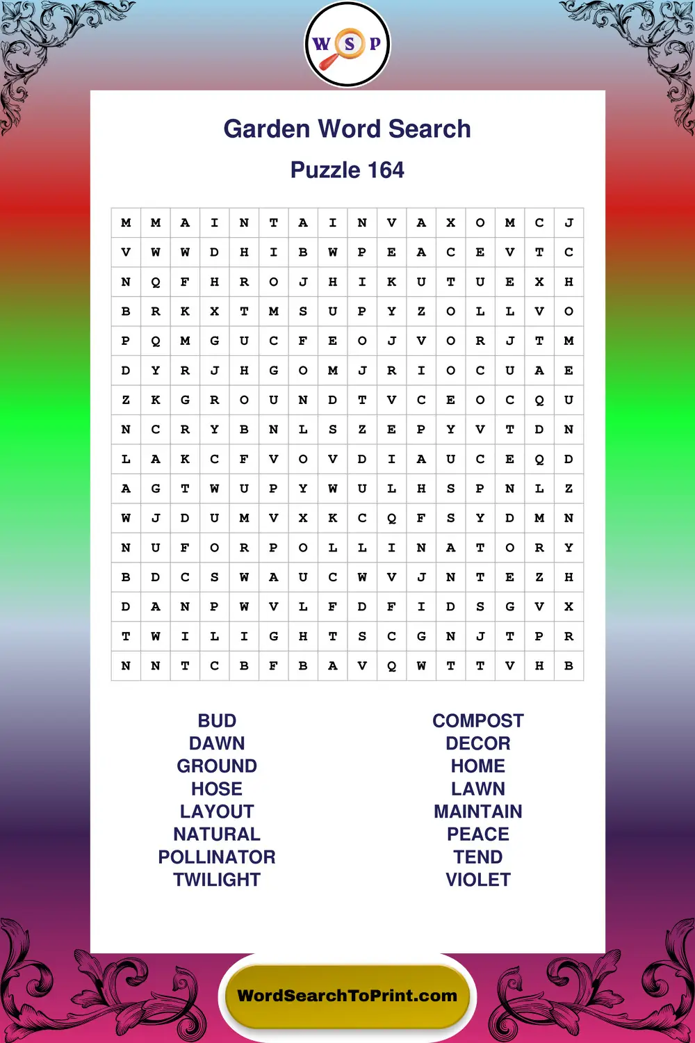 Garden Word Search Puzzle 164