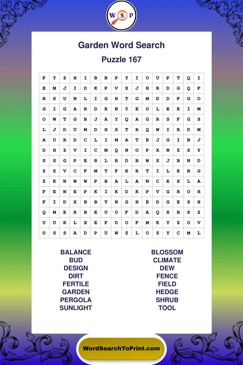 Garden Word Search Puzzle 167