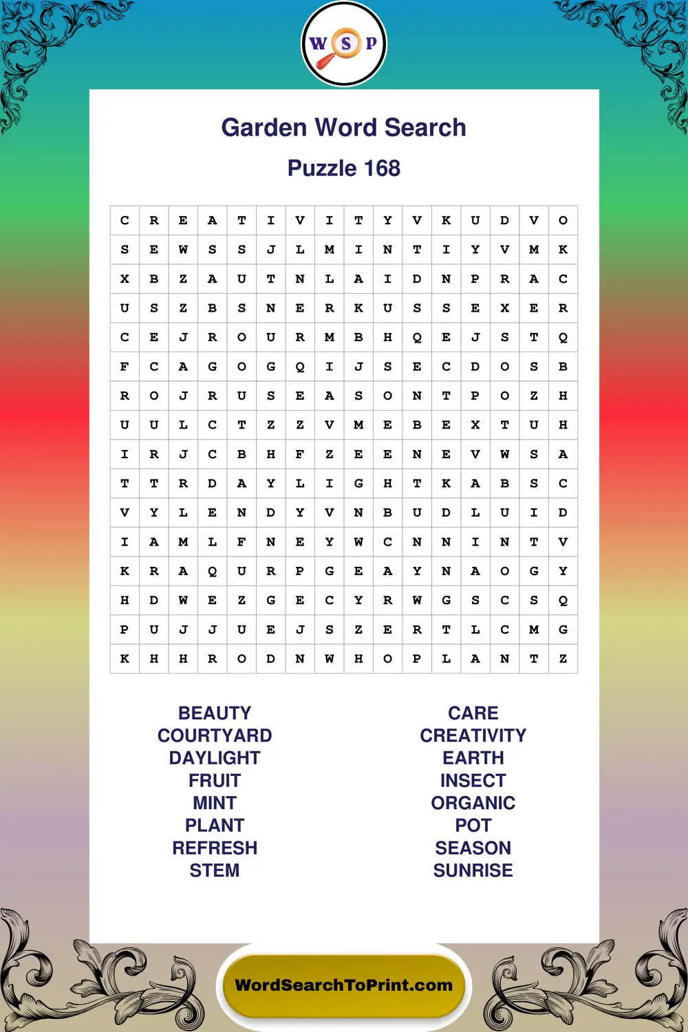 Garden Word Search Puzzle 168