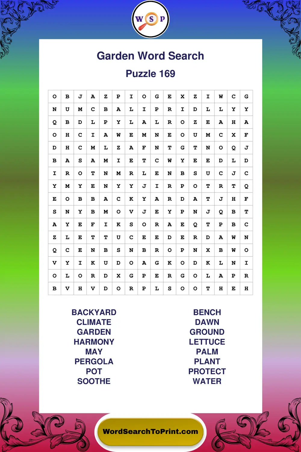 Garden Word Search Puzzle 169