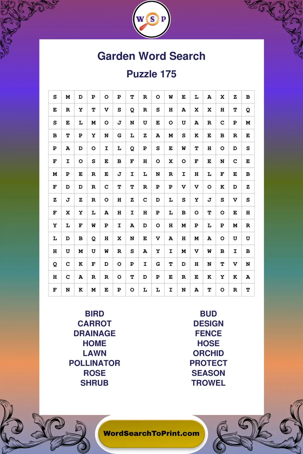 Garden Word Search Puzzle 175