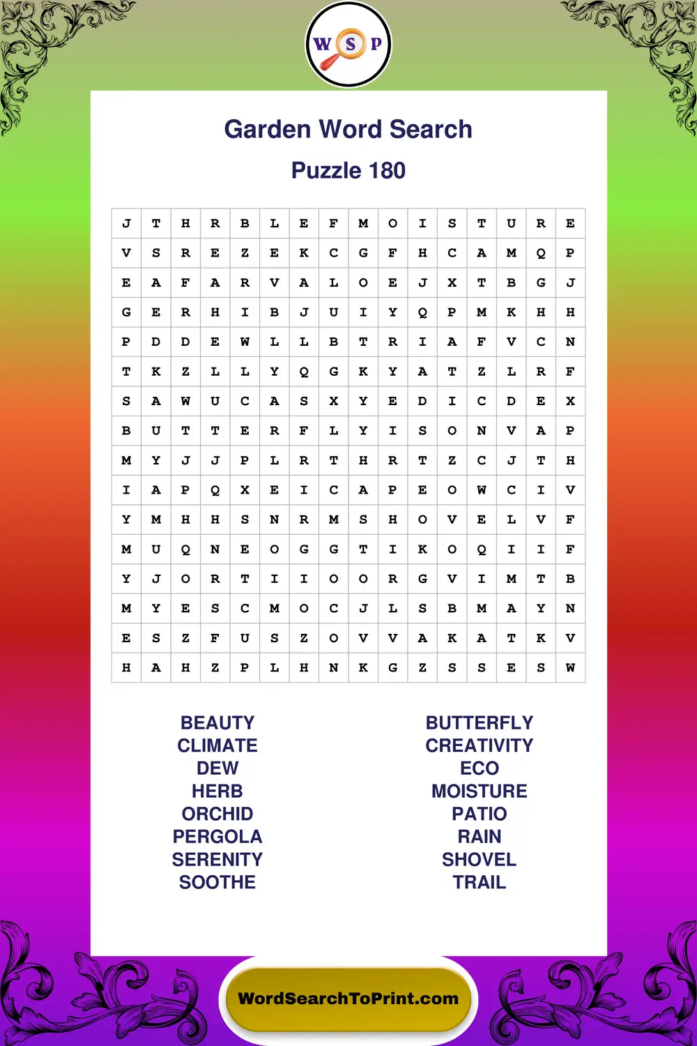 Garden Word Search Puzzle 180