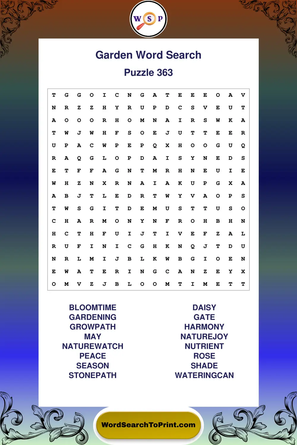 Garden Word Search Puzzle 363
