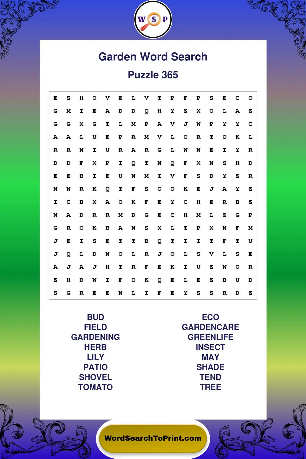 Garden Word Search Puzzle 365