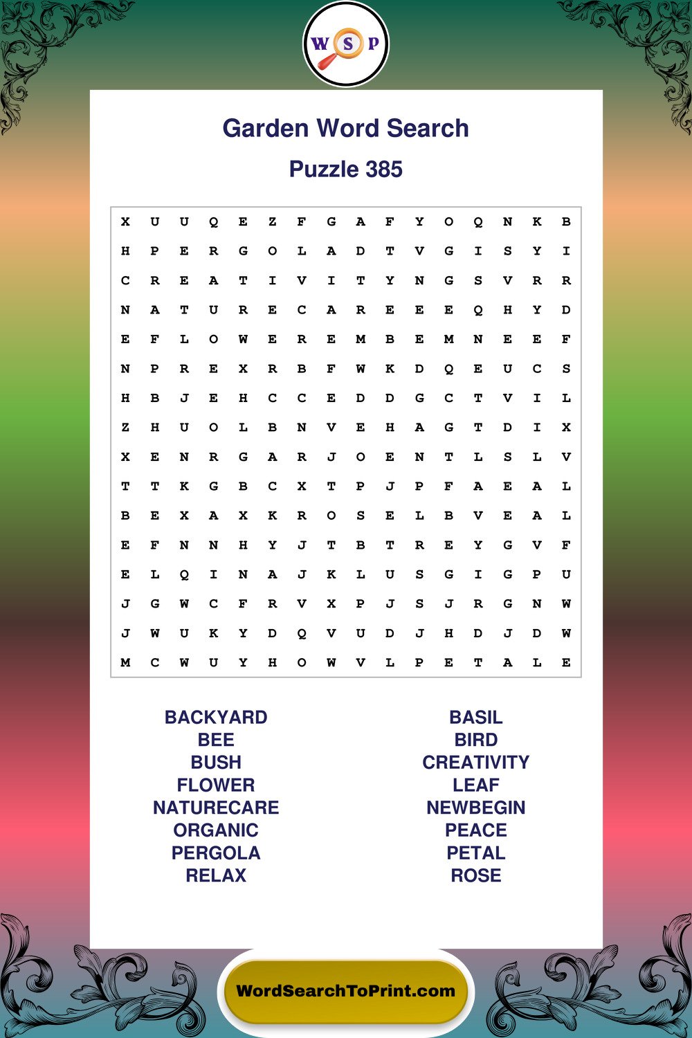Garden Word Search Puzzle 385