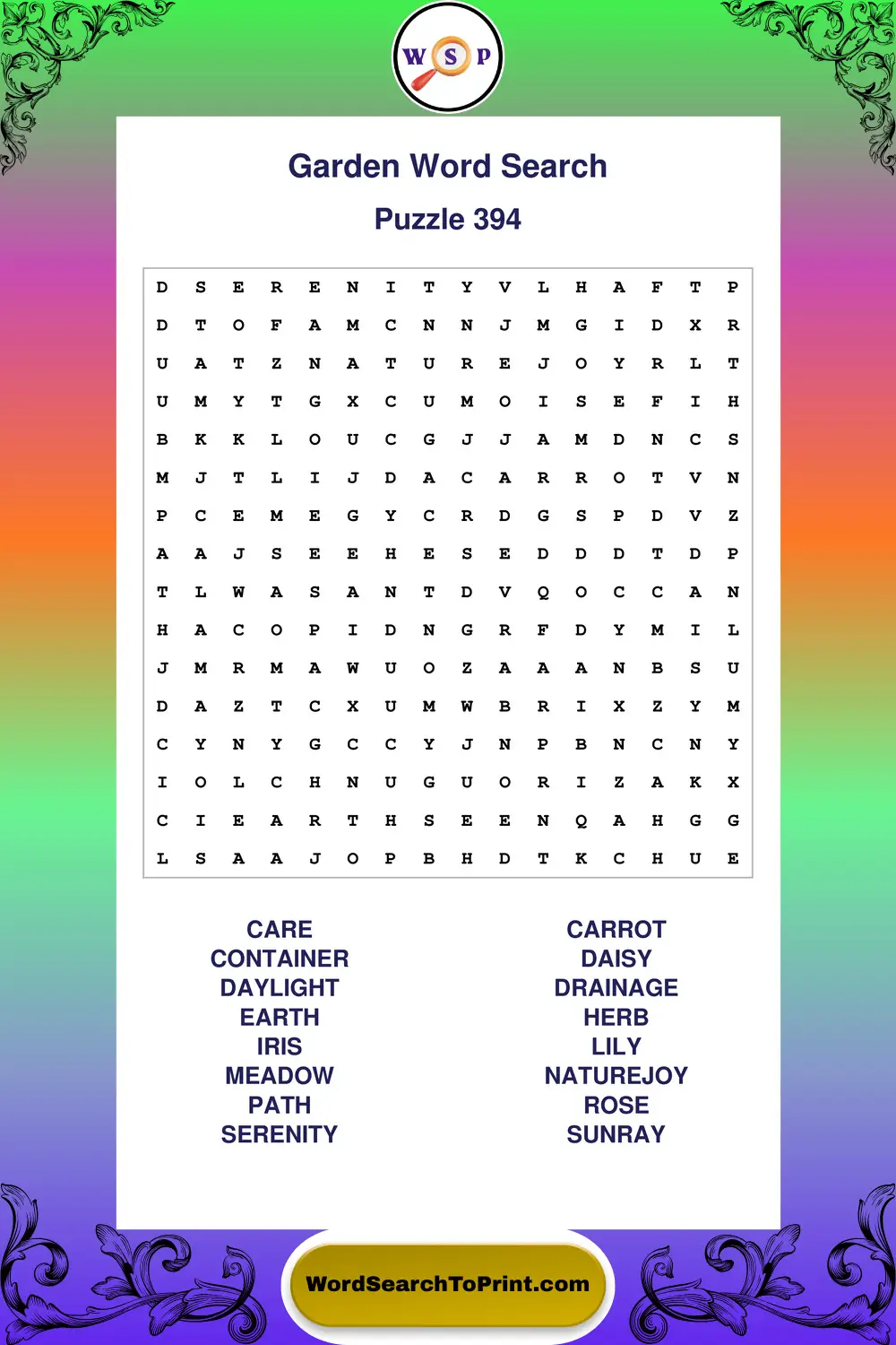 Garden Word Search Puzzle 394