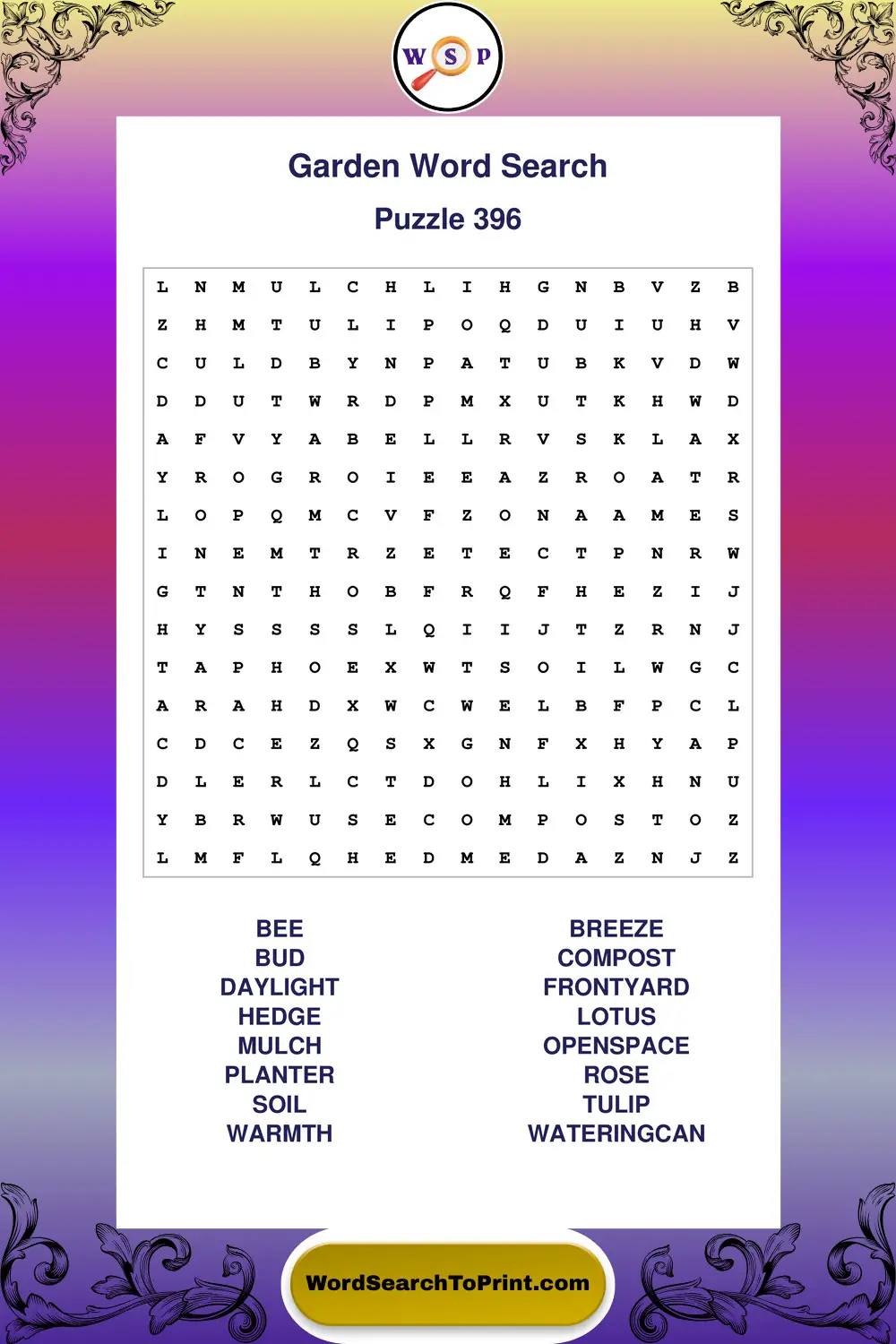 Garden Word Search Puzzle 396