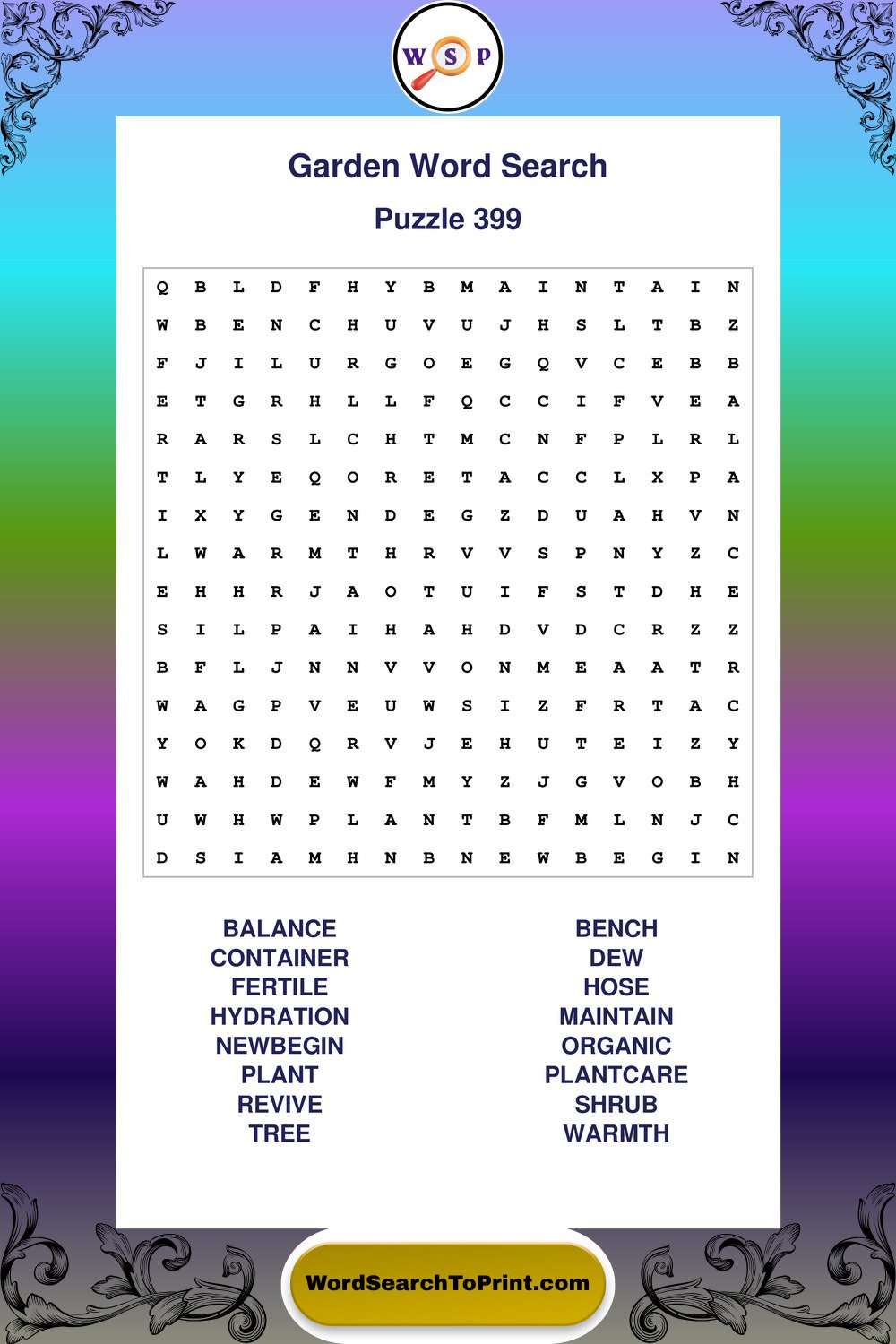 Garden Word Search Puzzle 399