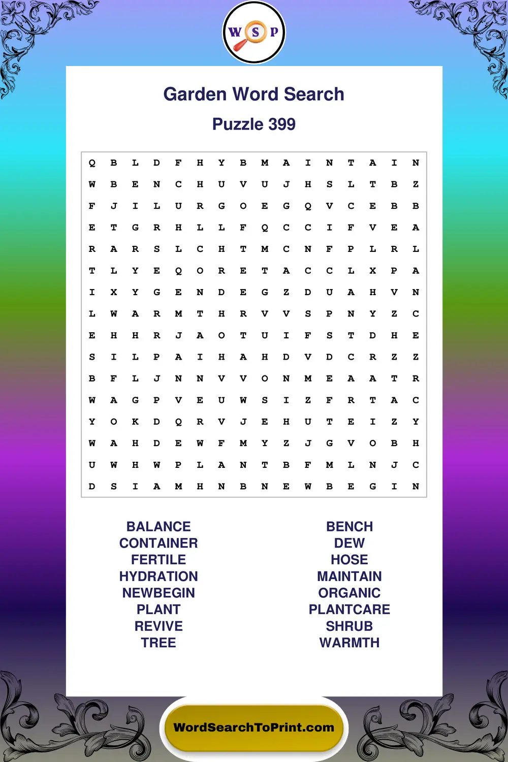 Garden Word Search Puzzle 399