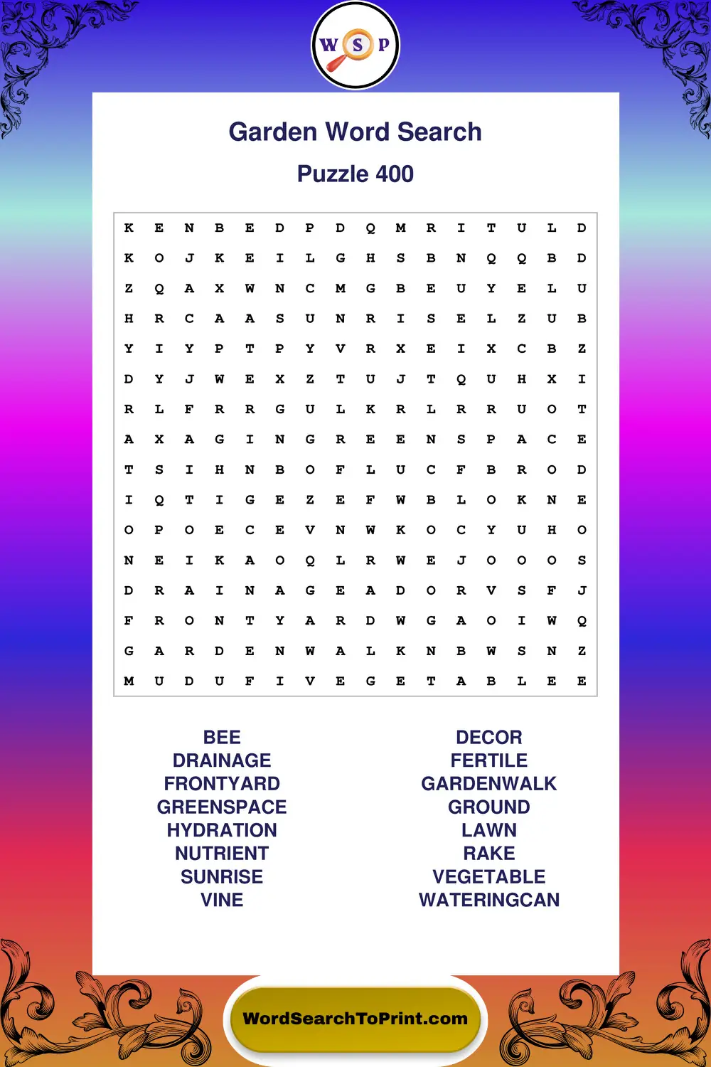 Garden Word Search Puzzle 400
