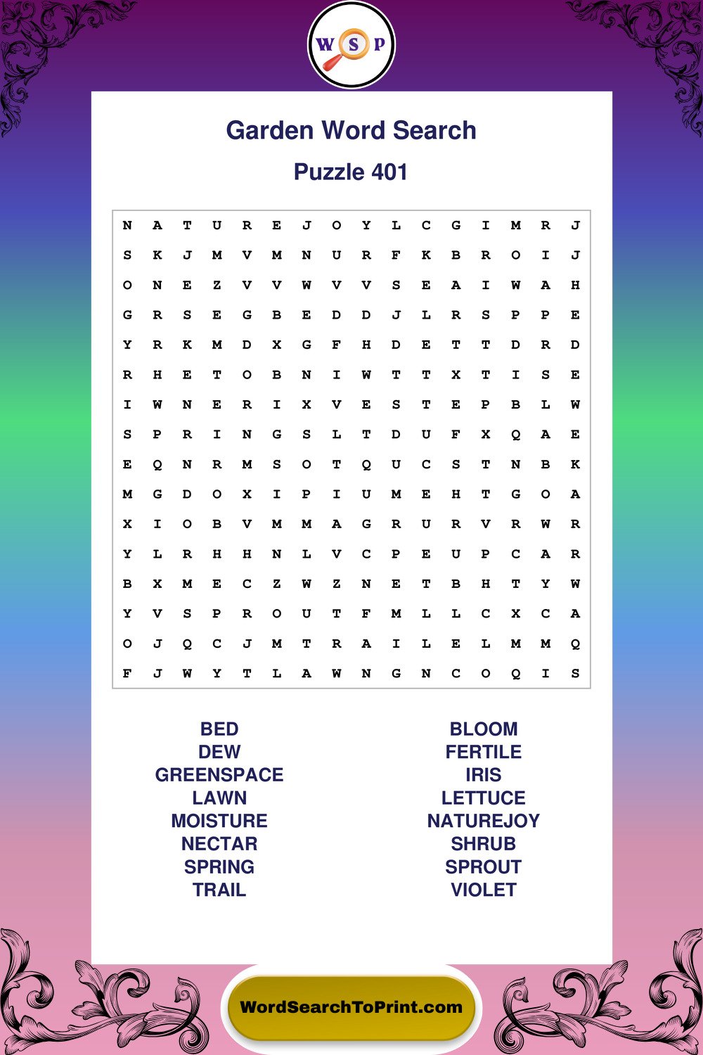 Garden Word Search Puzzle 401