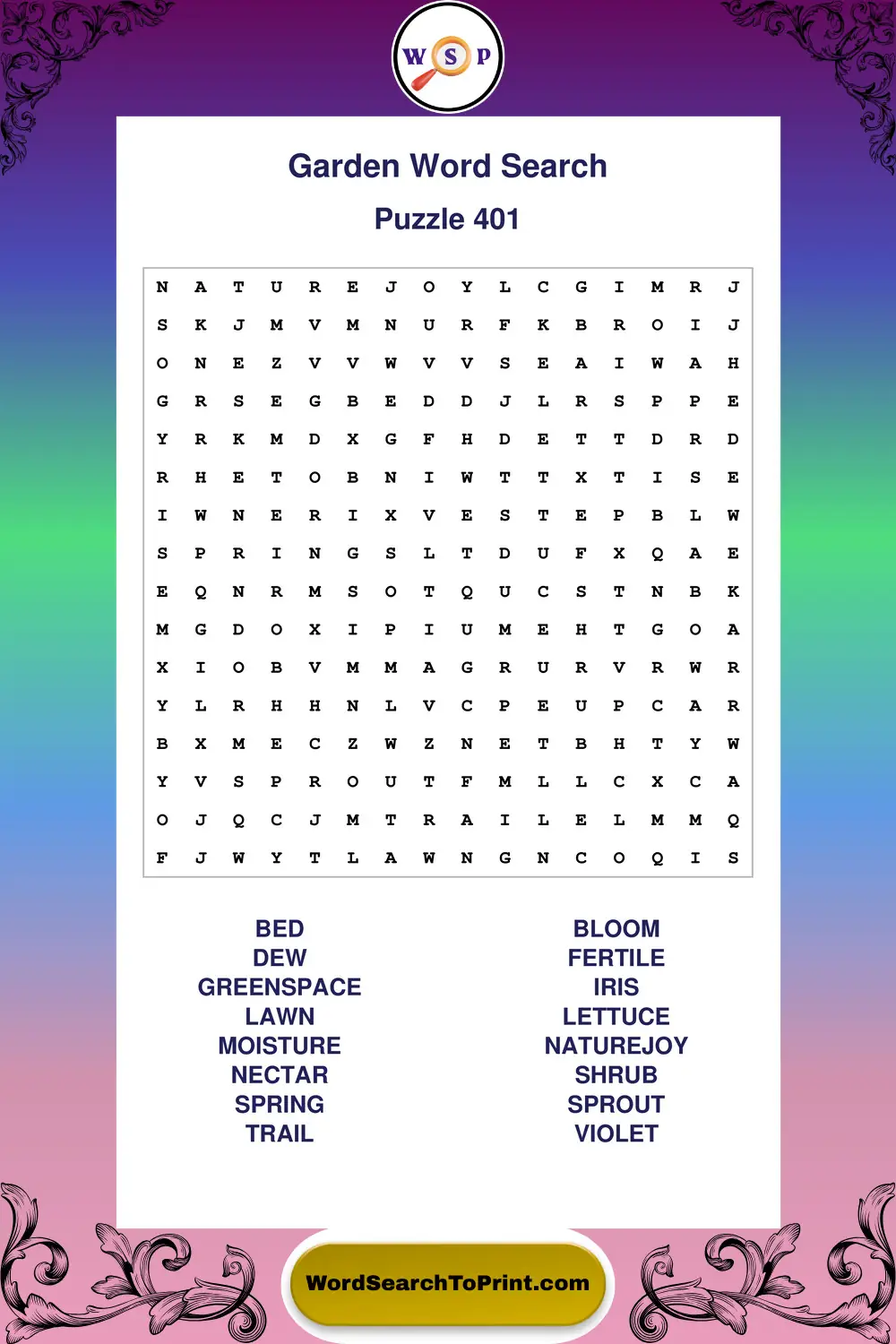 Garden Word Search Puzzle 401