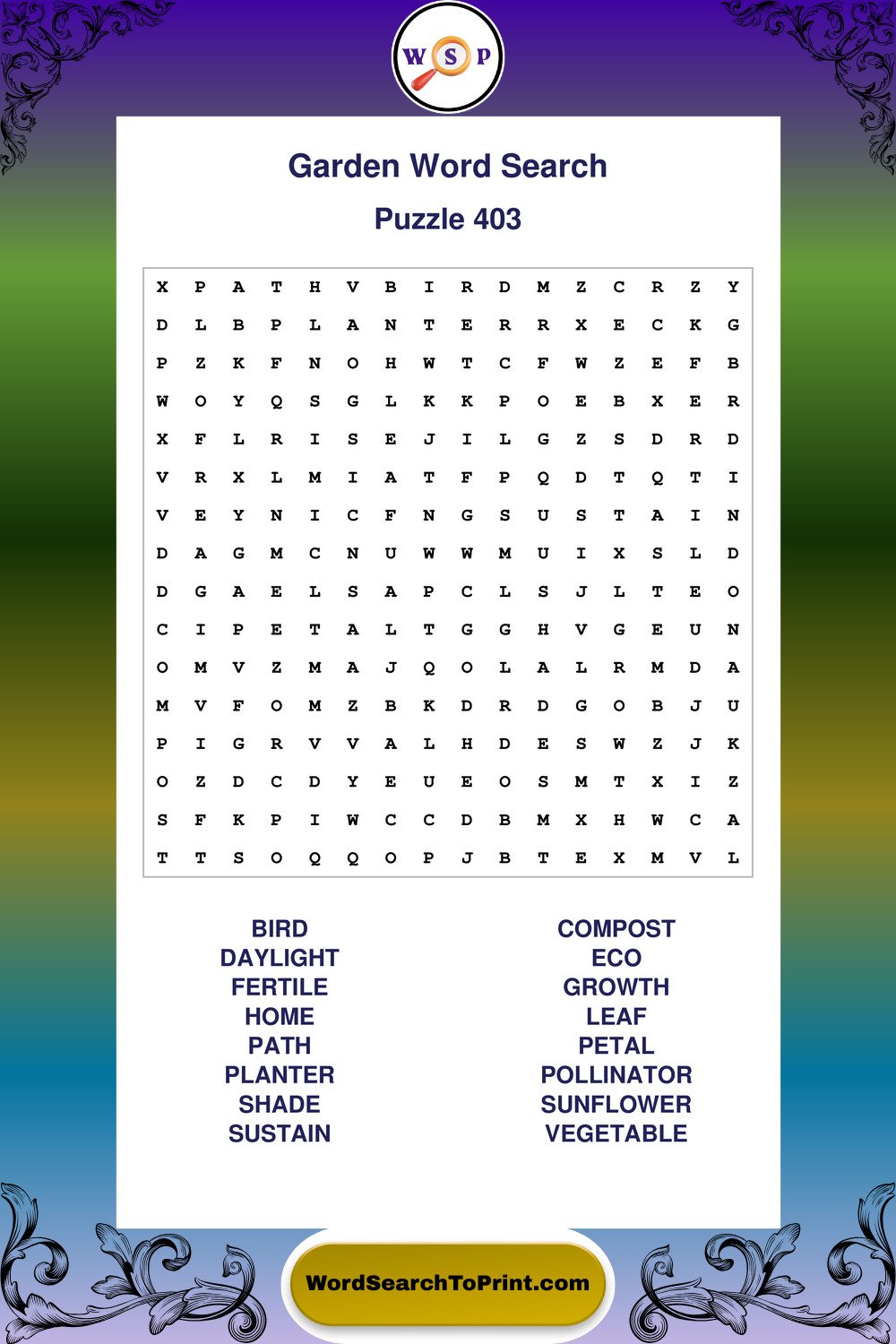 Garden Word Search Puzzle 403