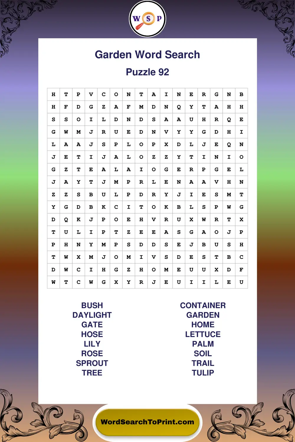 Garden Word Search Puzzle 92
