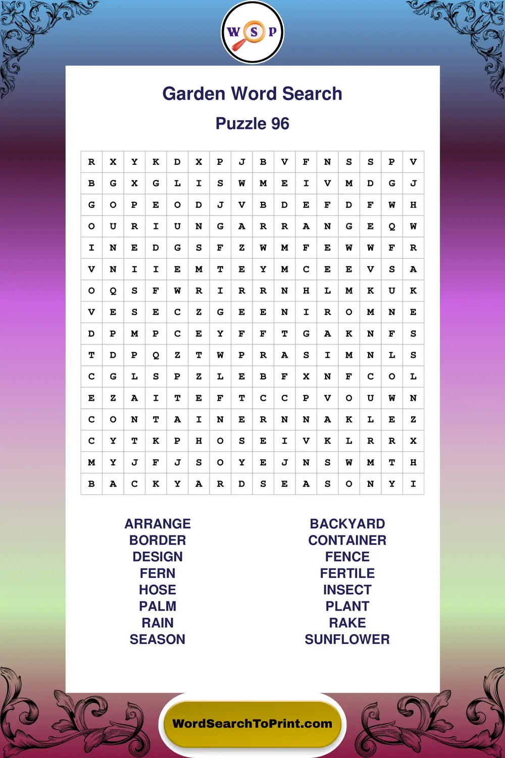 Garden Word Search Puzzle 96