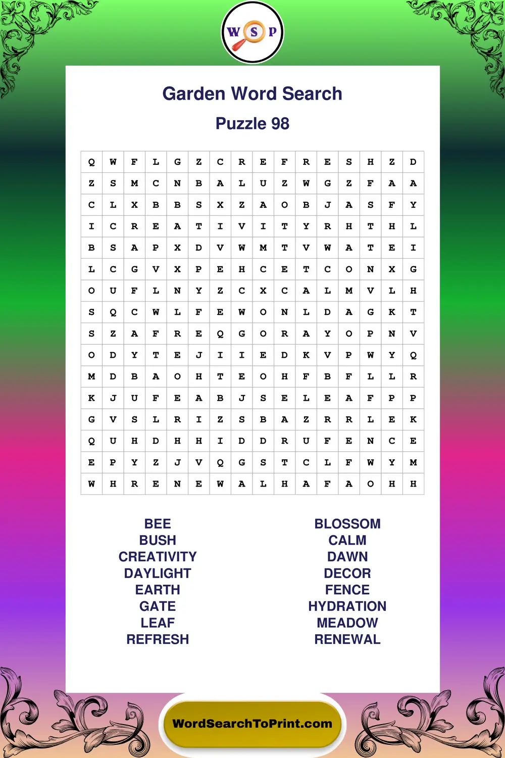 Garden Word Search Puzzle 98