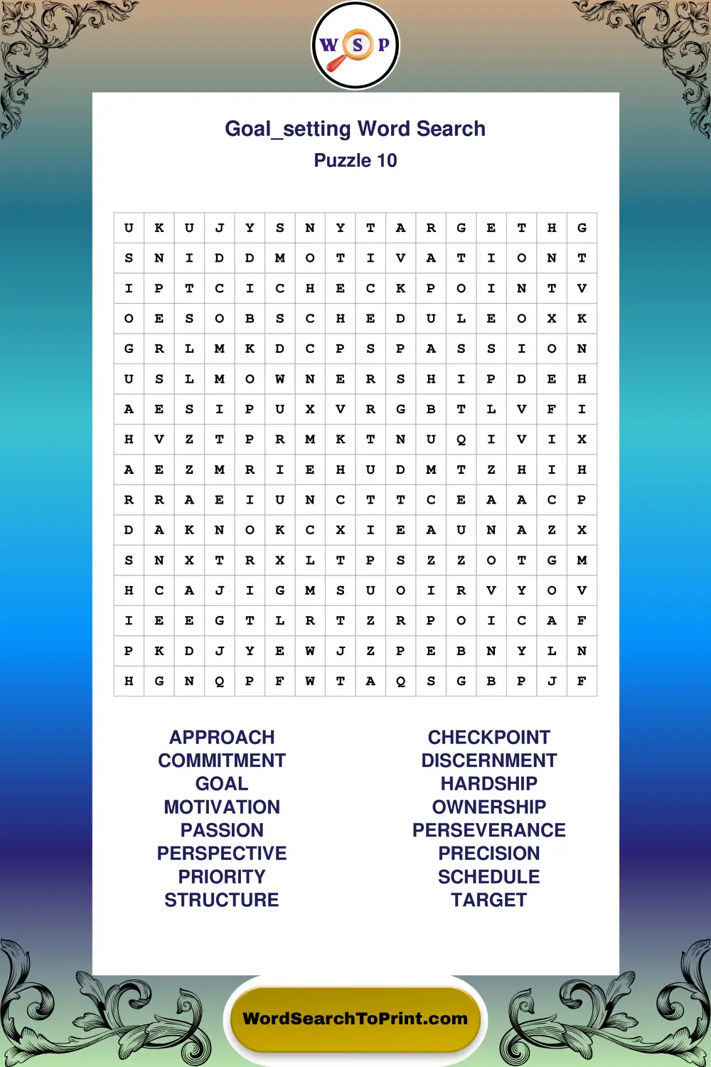 Goal Setting Word Search Puzzle 10