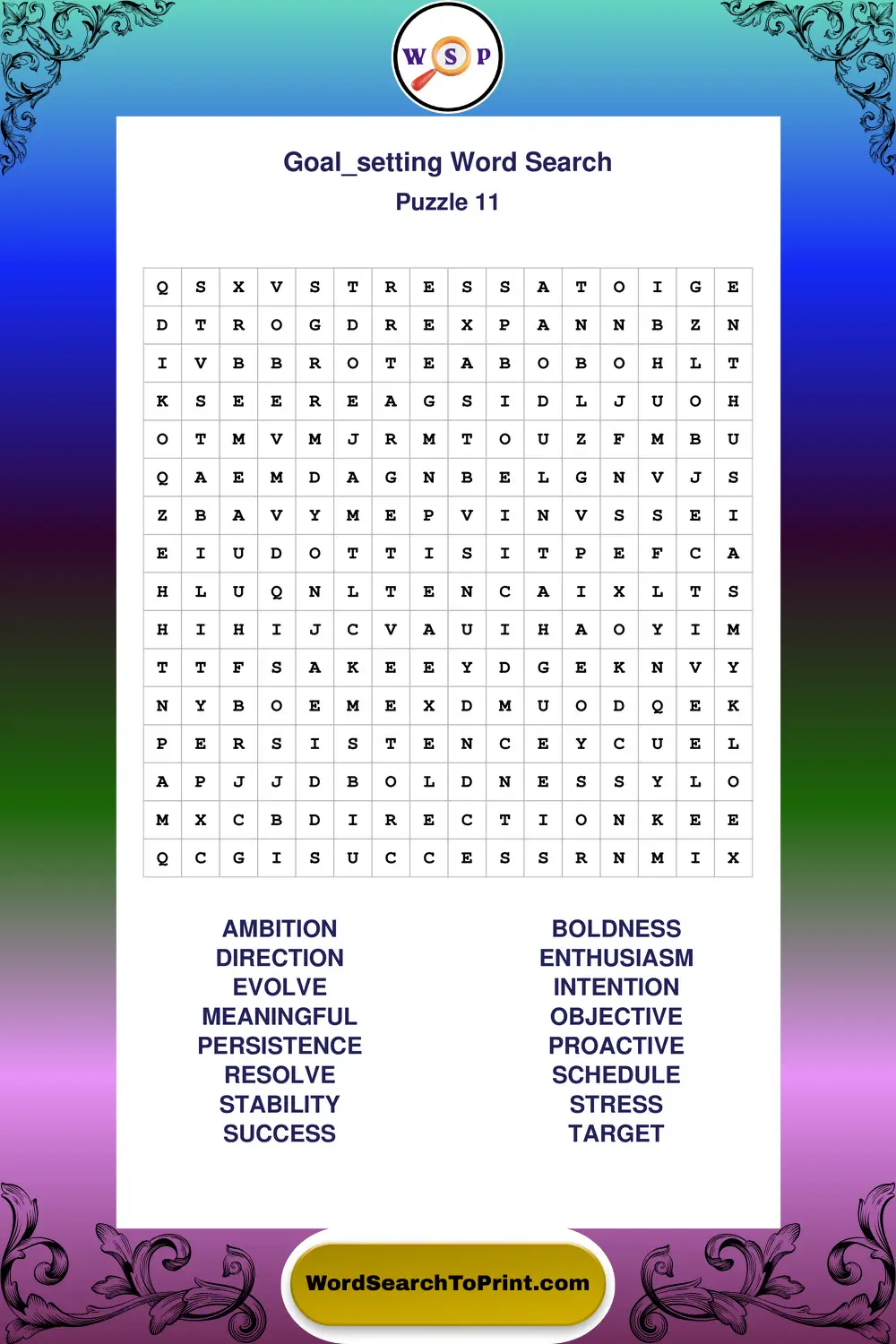 Goal Setting Word Search Puzzle 11