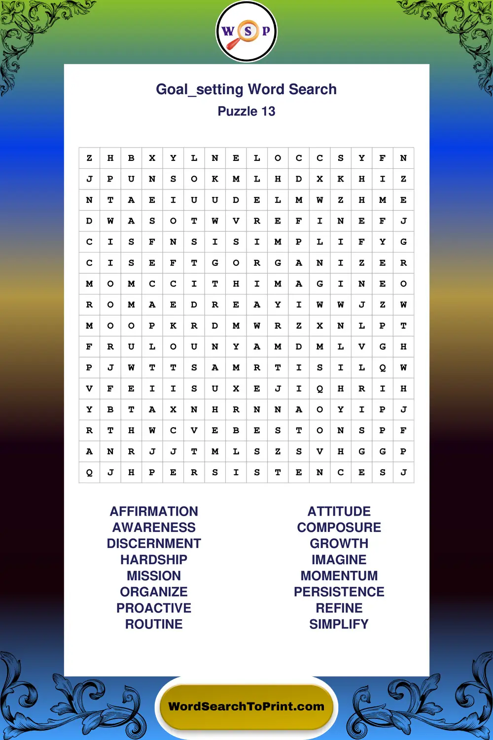 Goal Setting Word Search Puzzle 13