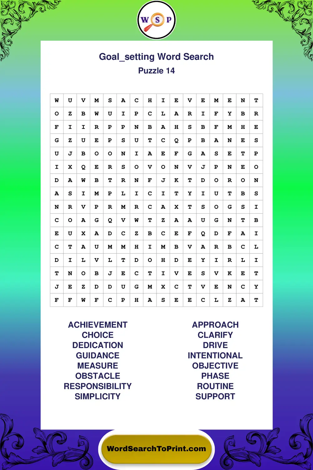 Goal Setting Word Search Puzzle 14