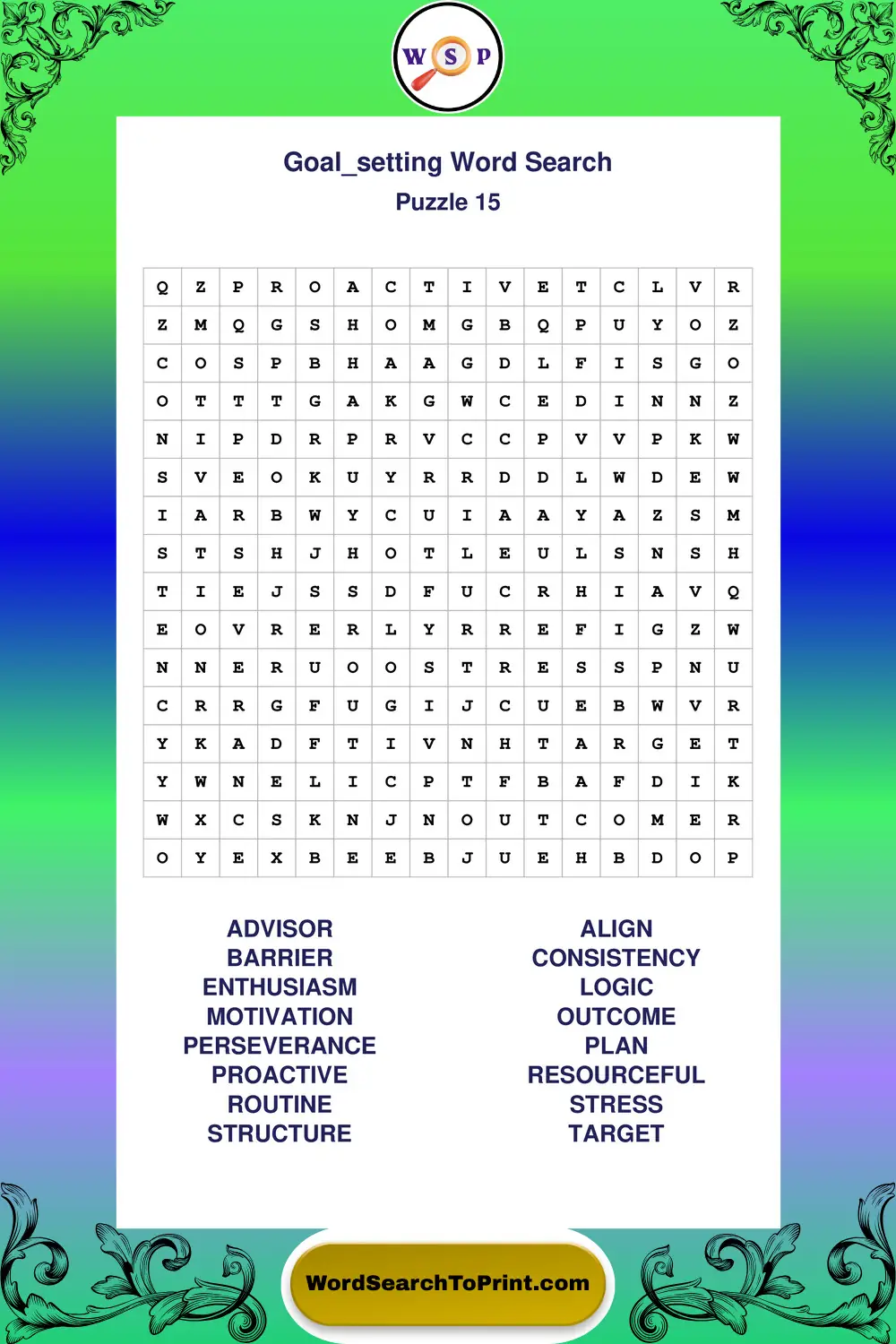 Goal Setting Word Search Puzzle 15