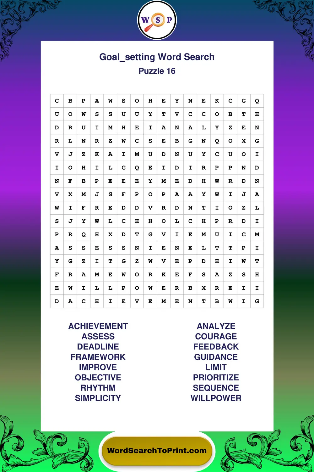 Goal Setting Word Search Puzzle 16