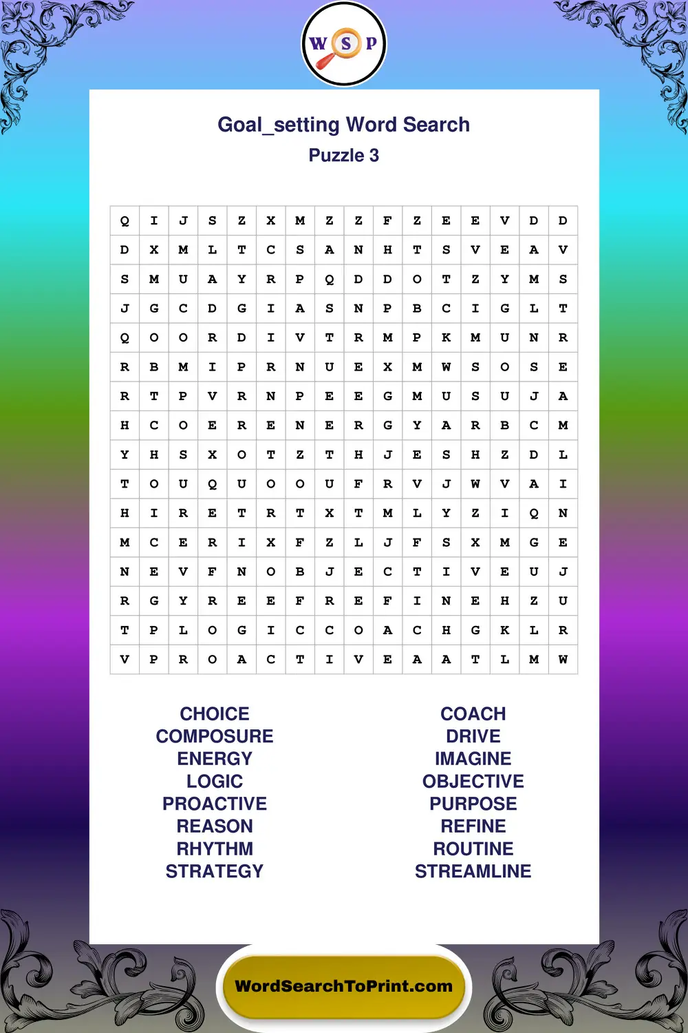Goal Setting Word Search Puzzle 3