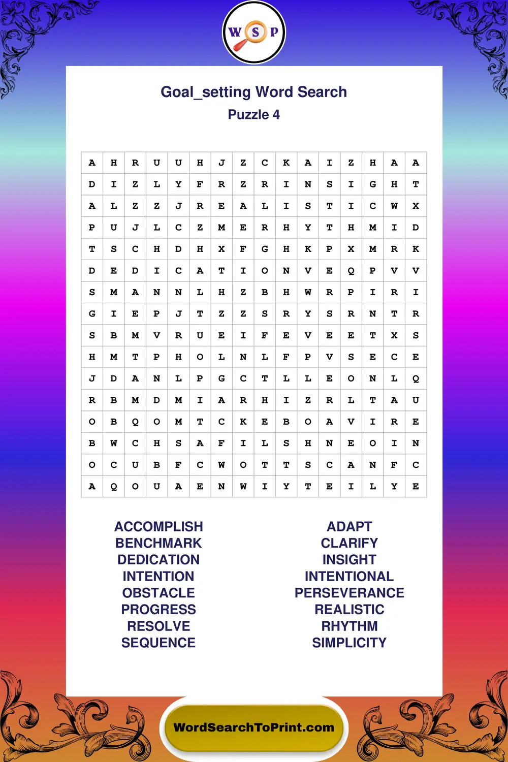 Goal Setting Word Search Puzzle 4