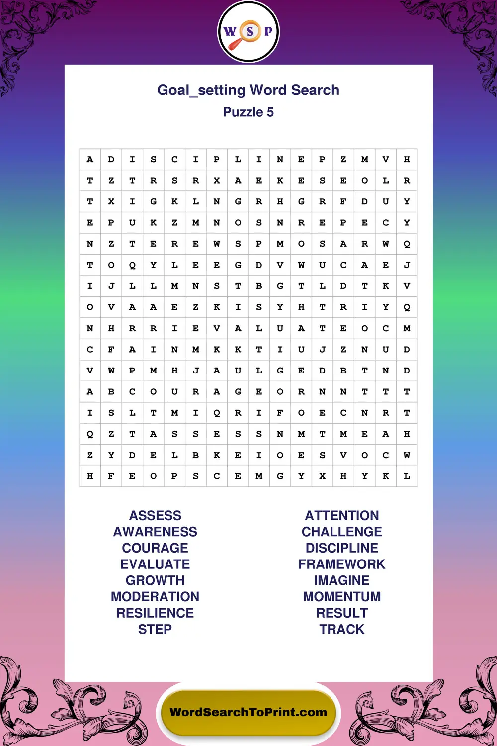 Goal Setting Word Search Puzzle 5