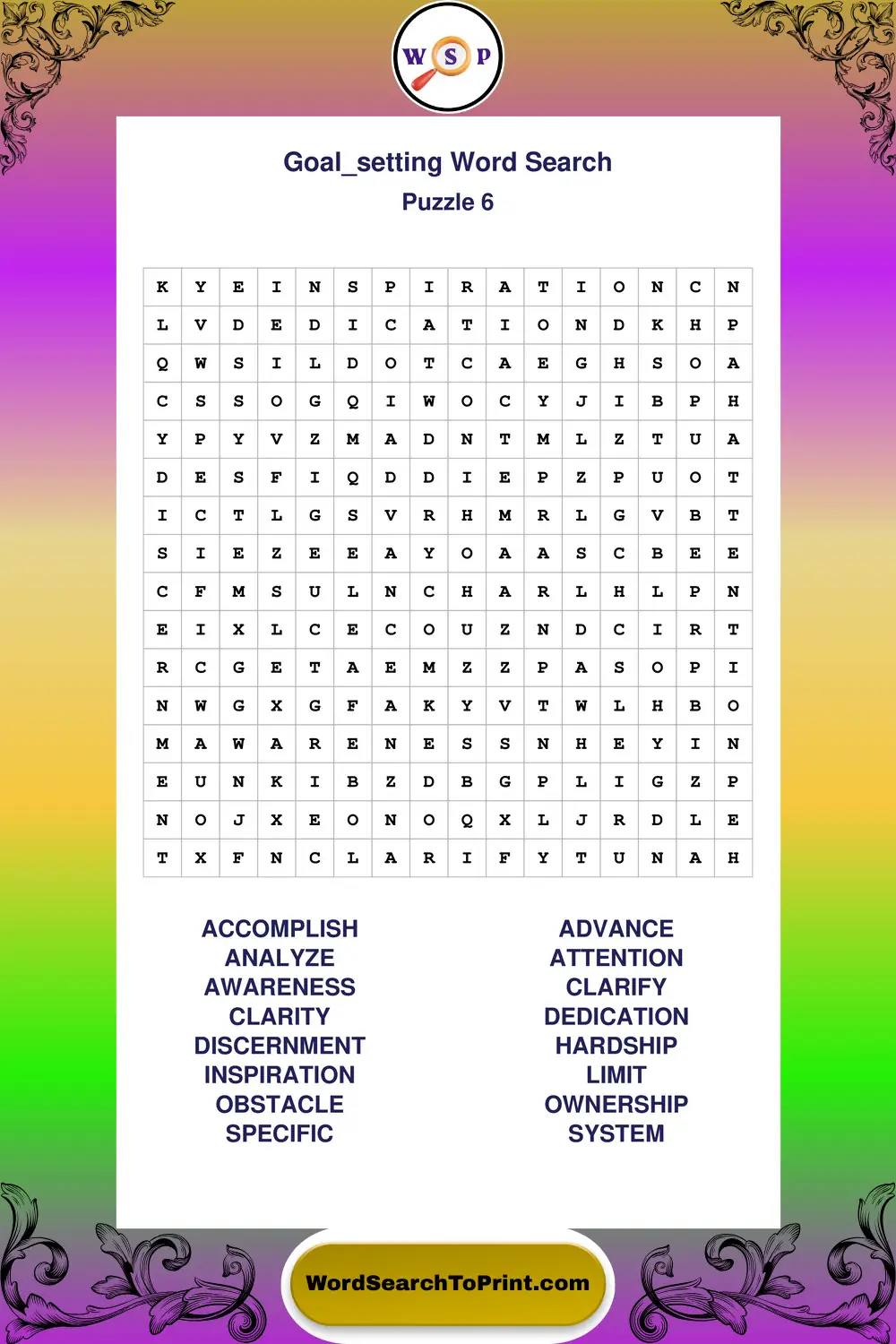 Goal Setting Word Search Puzzle 6