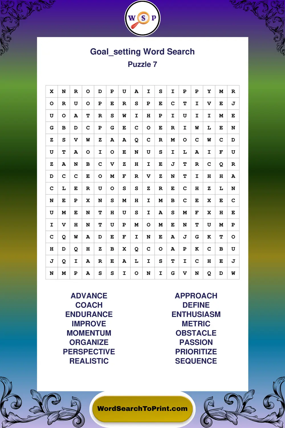 Goal Setting Word Search Puzzle 7