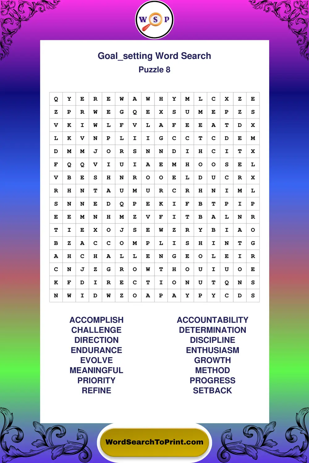 Goal Setting Word Search Puzzle 8