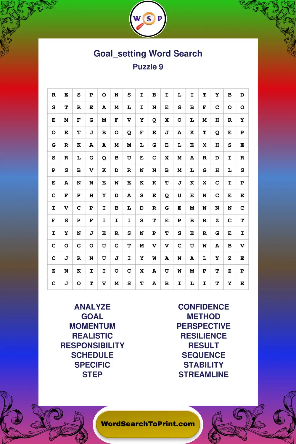 Goal Setting Word Search Puzzle 9