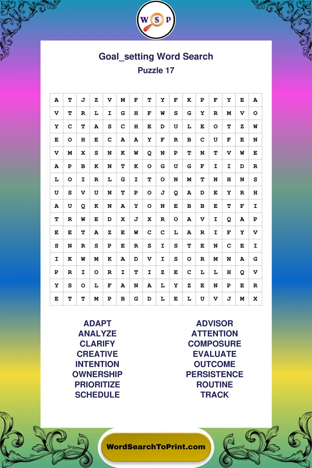 Goal Setting Word Search Puzzle 17