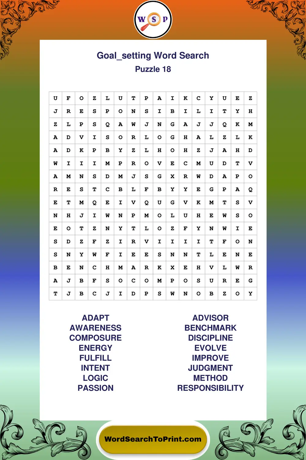 Goal Setting Word Search Puzzle 18