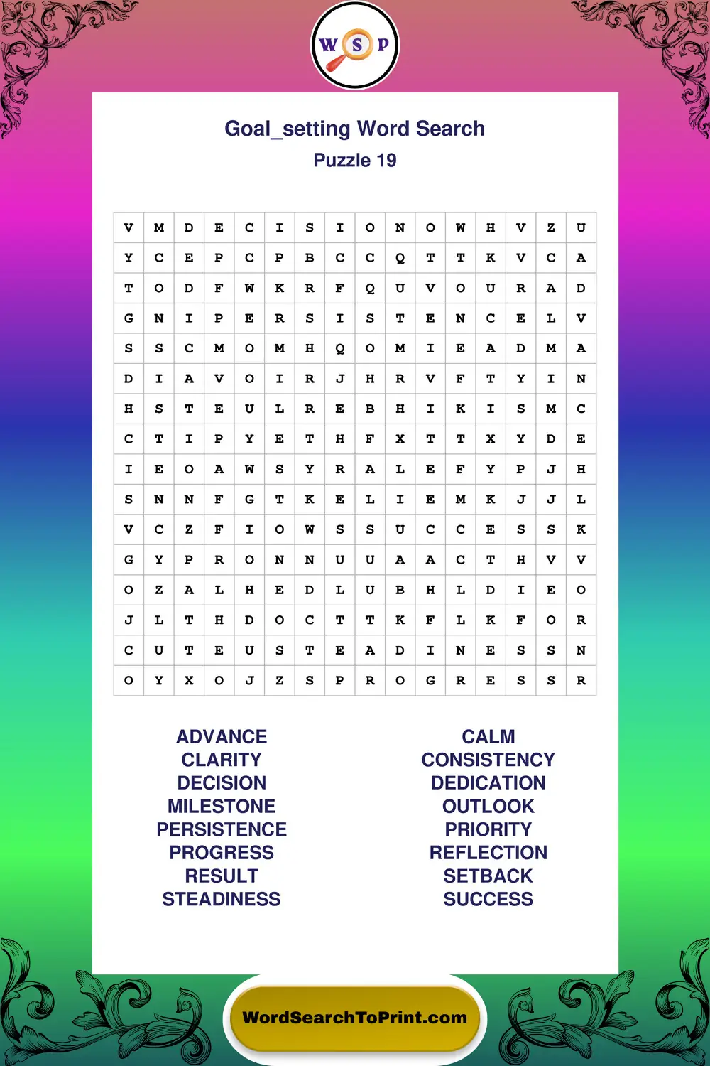 Goal Setting Word Search Puzzle 19