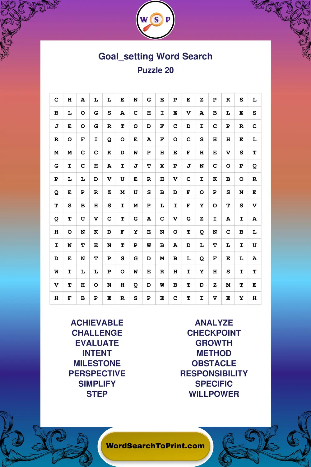 Goal Setting Word Search Puzzle 20