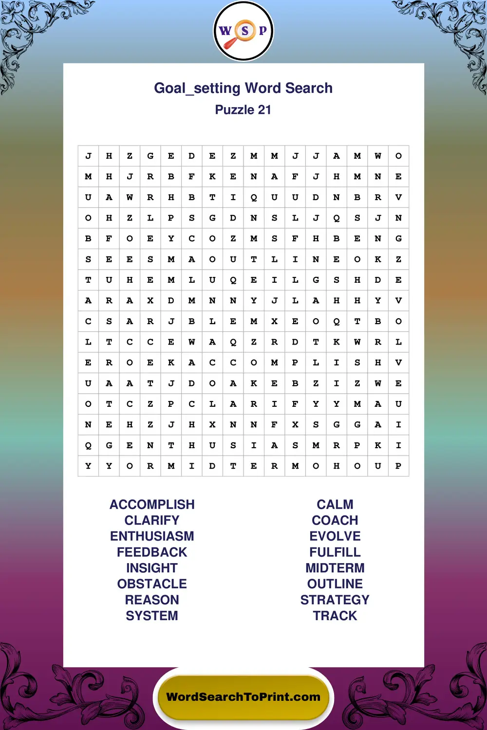 Goal Setting Word Search Puzzle 21