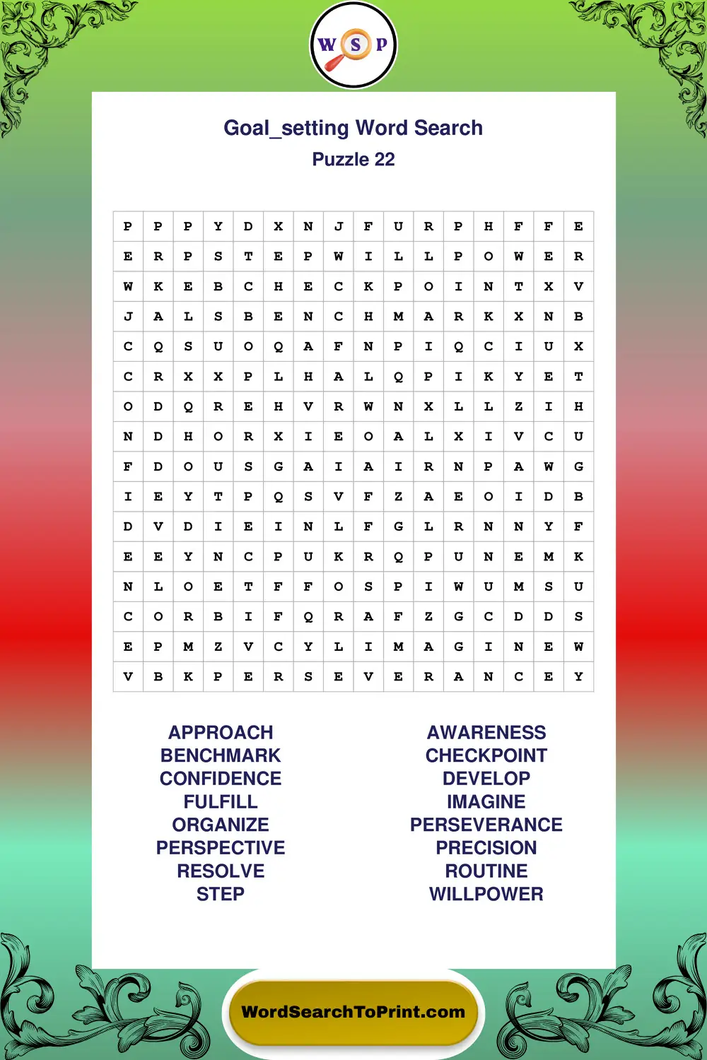 Goal Setting Word Search Puzzle 22